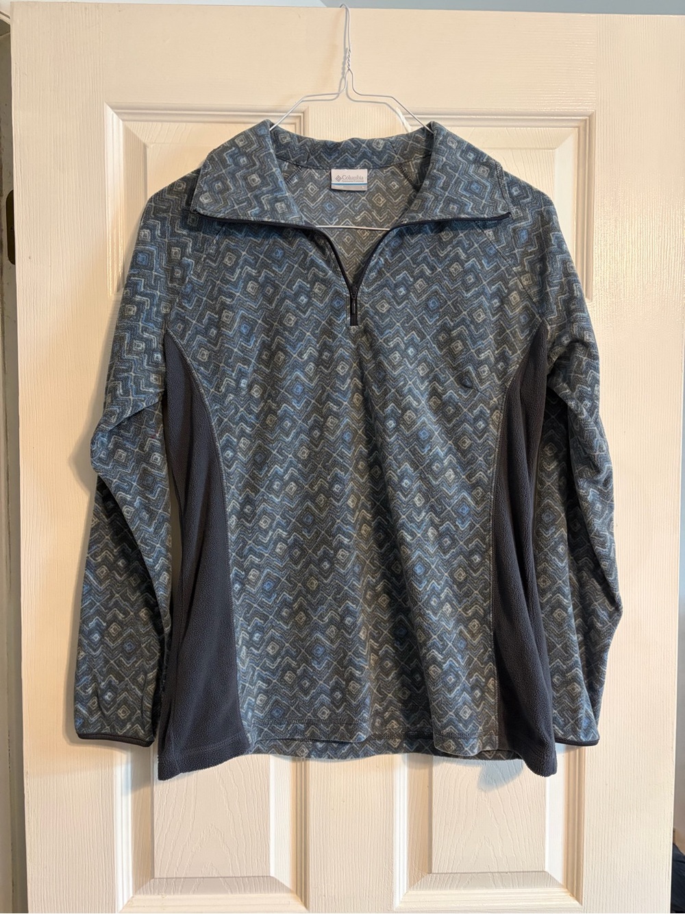 Columbia Women's Large Blue Grey Aztec Geometric 1/4 Zip Fleece Pullover L